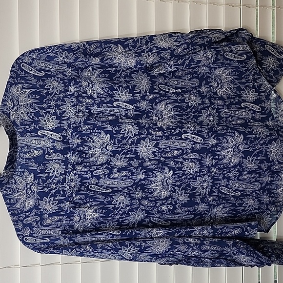 Ann Taylor Blue Paisley ruffle Blouse sz Large - Picture 7 of 8